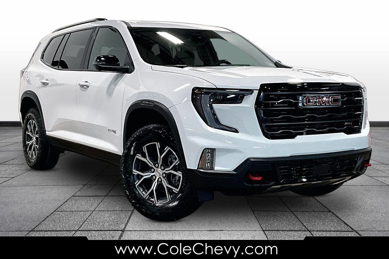 2026 GMC Acadia AT4 in Summit White — front three-quarter view